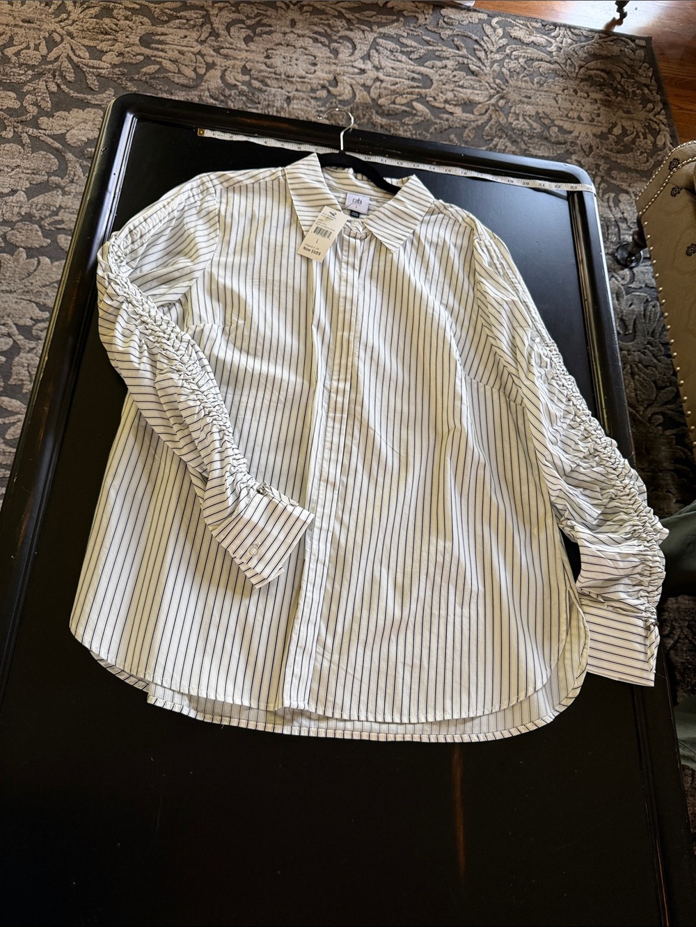 CAbi linear Button-Down Shirt with Black Pinstripes